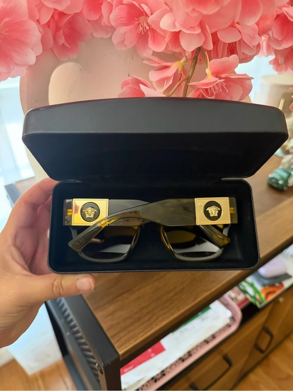 Versace Amber Transparent Gold Medusa-Accent Sunglasses
